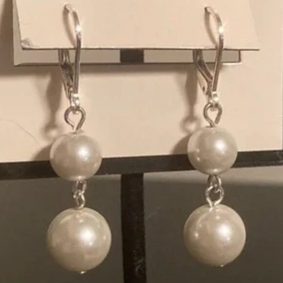 Napier Jewelry - NAPIER Romantic Silver Ivory Pearl Double Drop Lever Back Earrings**NEW!